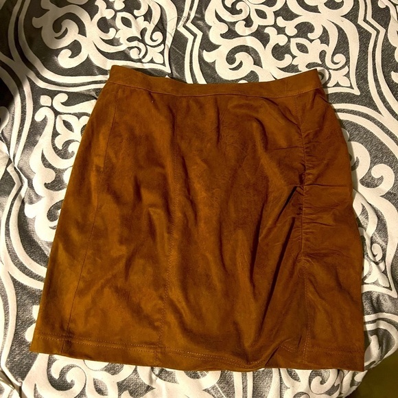 FREE PEOPLE Womens Rumi Ruched Faux Leather Mini Skirt Size XS Western Festival - Picture 8 of 8
